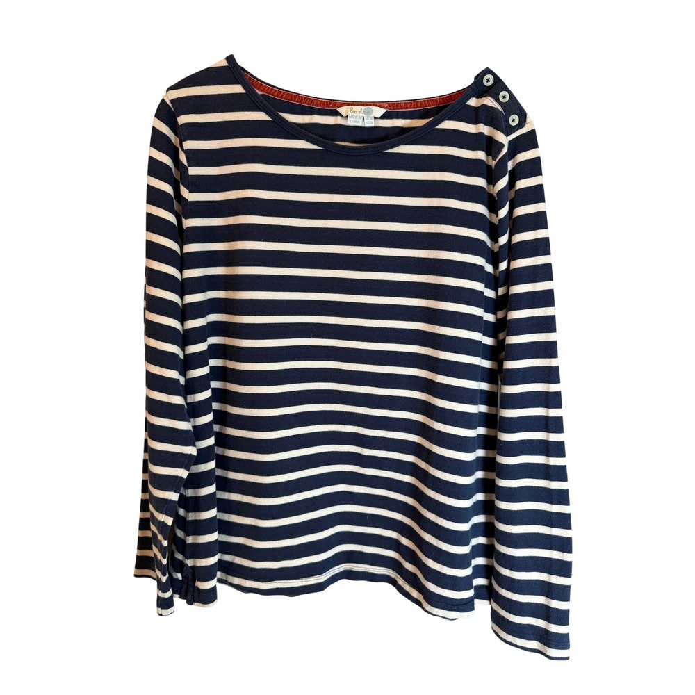 Boden Womens Navy White Striped Long Sleeve Breton Top Button Shoulder US 16